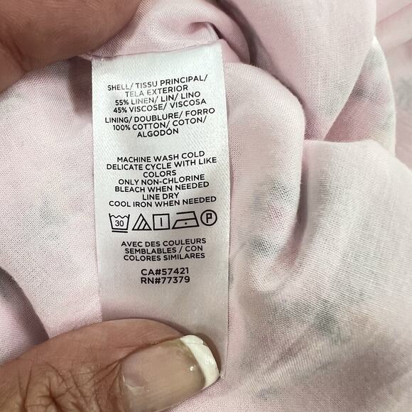 Ann Taylor Pink Floral Linen Blend Tie Waist Sheath Dress Size 10 Pockets Lined - Picture 12 of 14